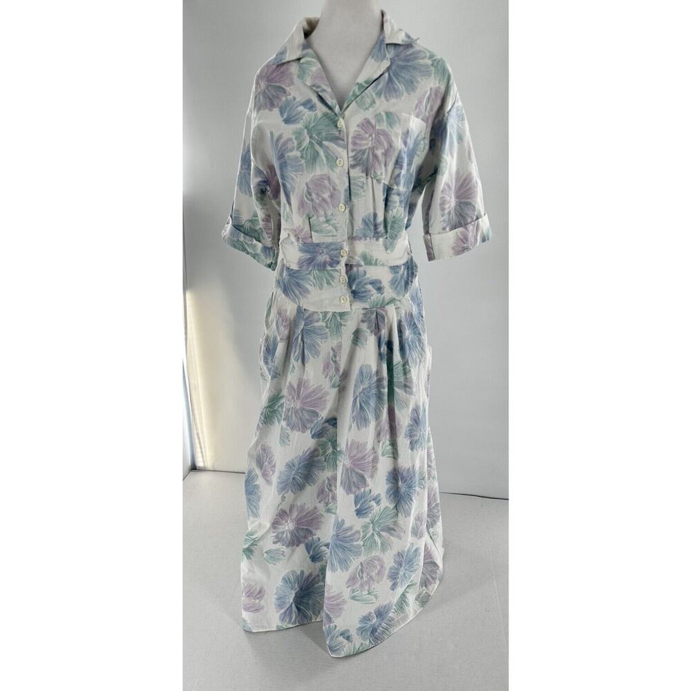 Vtg 1970’s Midi Dress Sz 11/12 Floral Watercolor Cottage Grandma Pastel Modest - Picture 2 of 13